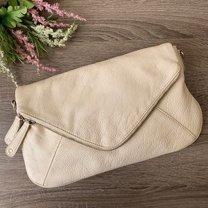 Faux leather cream clutch with strap